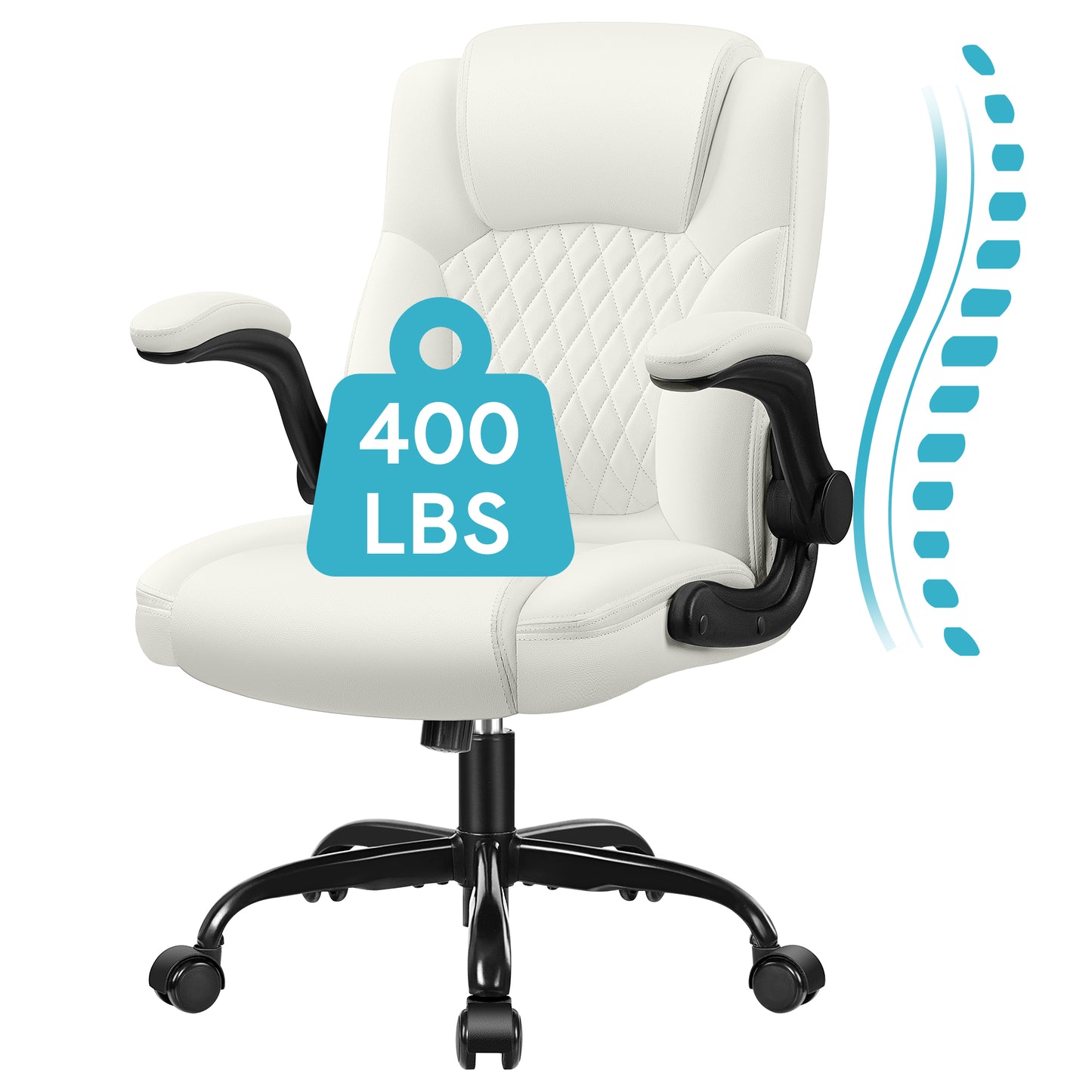 CoolHut Leather Office Chair, Big and Tall Office Chair 400LBS Wide Seat Ergonomic Computer Desk Chair High Back Executive Leather Chair Adjustable Task Chair Lumbar Back with 8-Year Warranty
