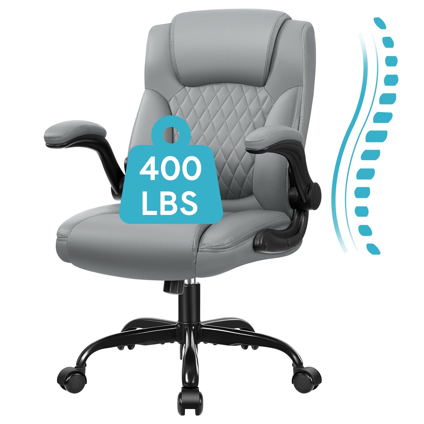 CoolHut Leather Office Chair, Big and Tall Office Chair 400LBS Wide Seat Ergonomic Computer Desk Chair High Back Executive Leather Chair Adjustable Task Chair Lumbar Back with 8-Year Warranty