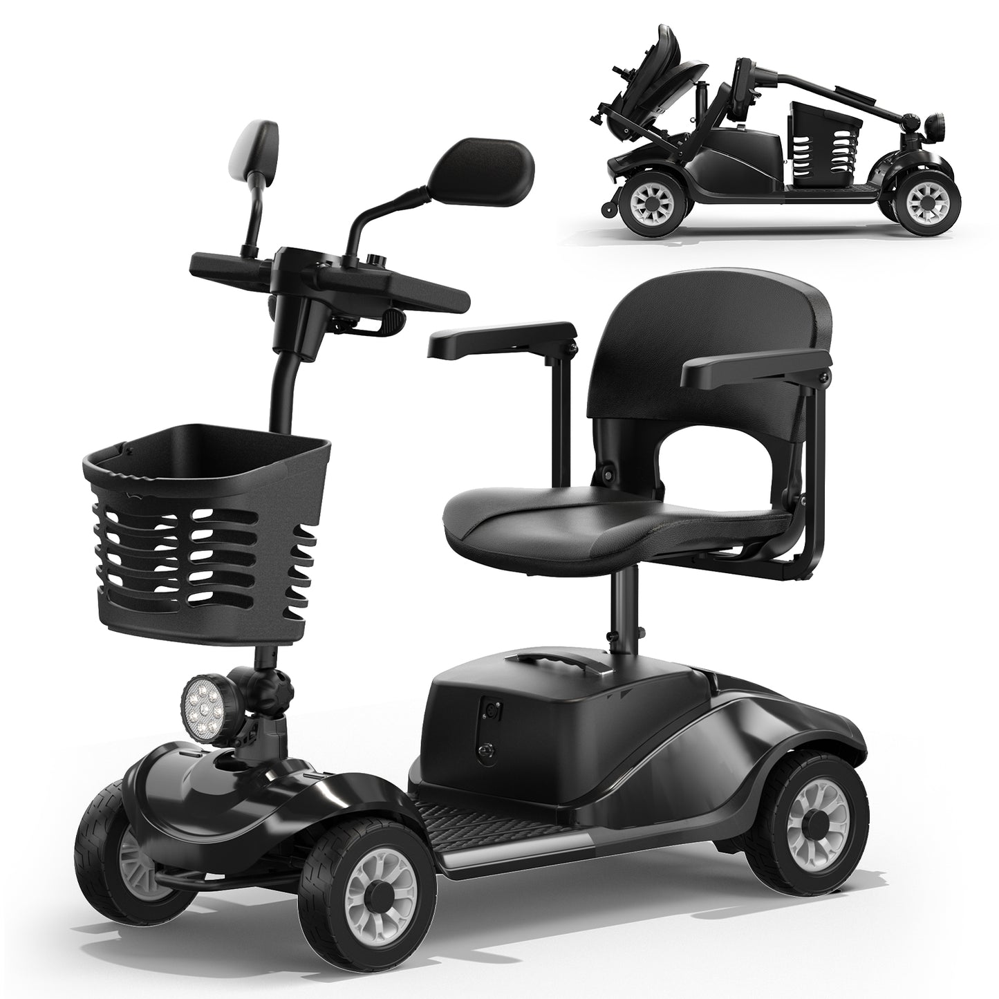 COOLHUT Upgrade 4 Wheels Mobility Scooter for Seniors & Adults -15+ Miles Range, Electric Folding Wheelchair Device for Travel