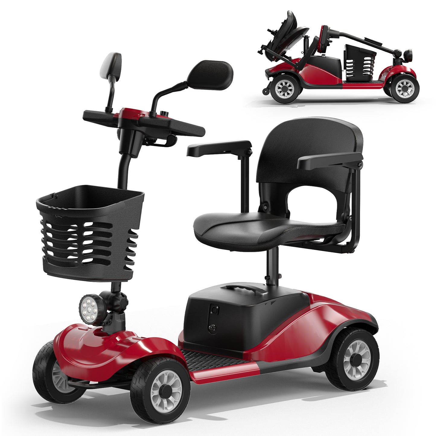 COOLHUT Upgrade 4 Wheels Mobility Scooter for Seniors & Adults -15+ Miles Range, Electric Folding Wheelchair Device for Travel