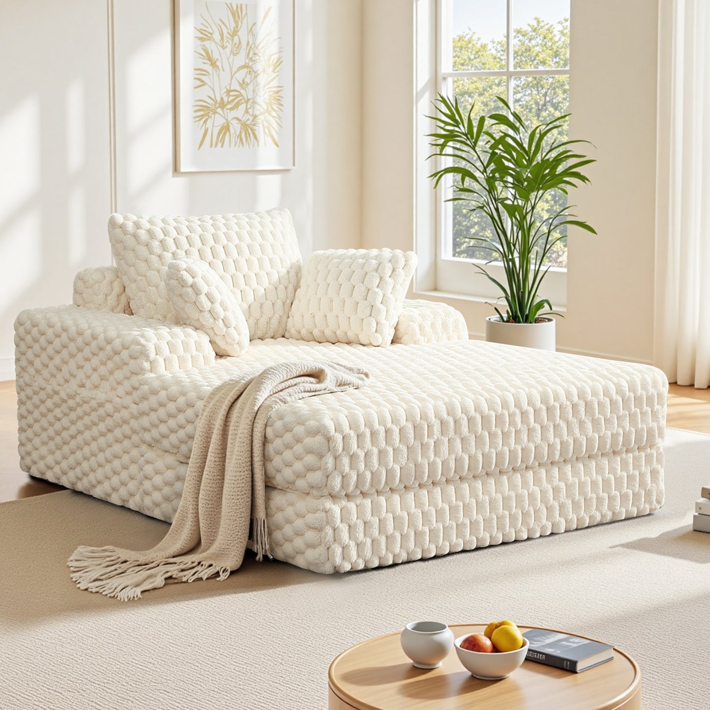 COOLHUT 46.7" W Oversized Floor Chaise Lounge Chair Sofa with Cup Holders, Cloud Plush Floor Sofa Bed Upholstered Deep Seat Sleeper Reading Chair Couch for Living Room, No Assembly
