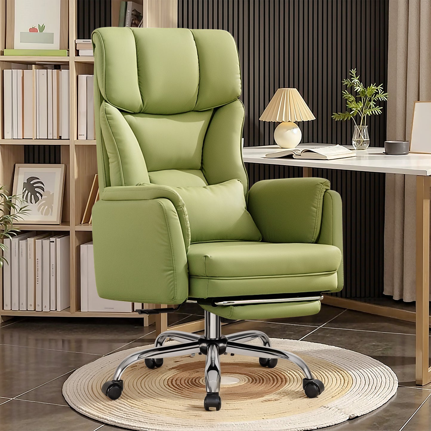 COOLHUT Big and Tall Office Chair, High Back Executive PU Leather Desk Chair with Footrest, Ergonomic Home Office Chair Computer Chair with Lumbar Support & Padded Armrest