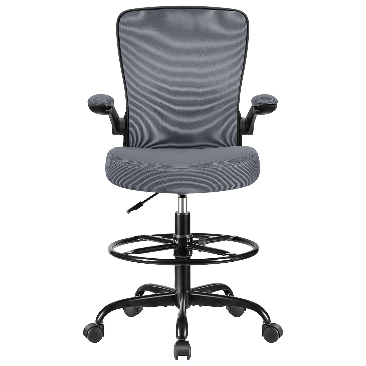 COOLHUT Drafting Chair Tall Office Chair with Flip-up Armrests Executive Ergonomic Computer Standing Desk Chair with Lumbar Support and Adjustable Footrest Ring