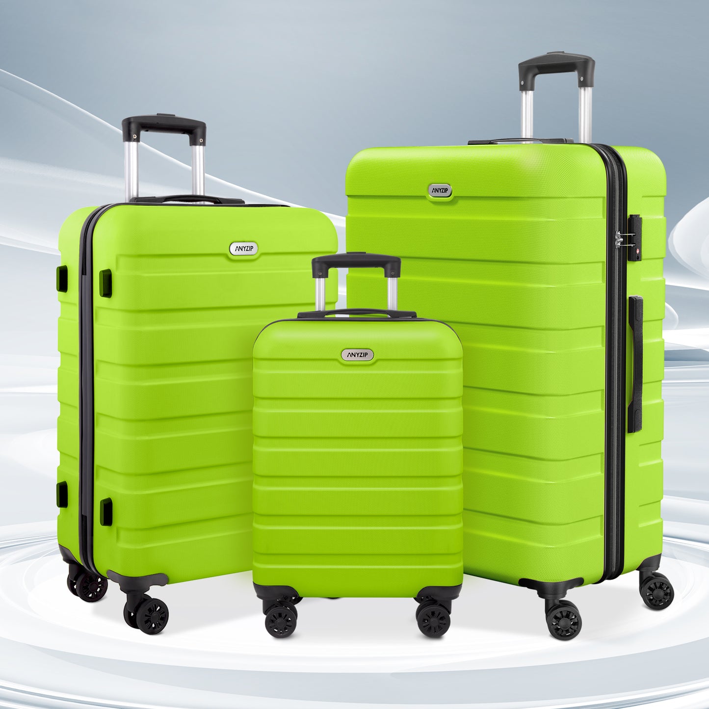 AZMFUN 3PCS Luggage Sets,PC+ABS Hardside Lightweight Suitcase with Silent Universal Wheels