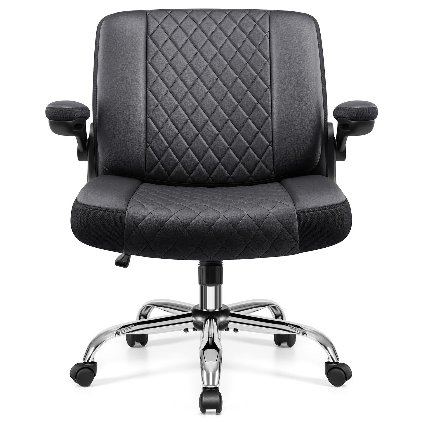 COOLHUT Criss Cross Office Chair with Flip Padded Backrest, Comfy PU Leather Cross Legged Desk Chair, Flip-Up Arms & Extra-Wide Seat for Home Office, Vanity Chair