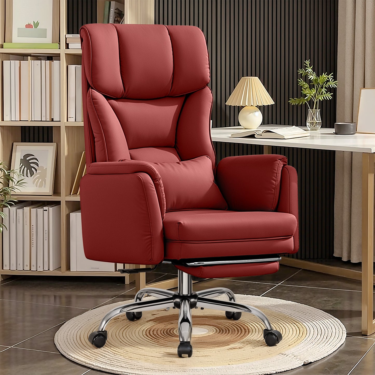COOLHUT Big and Tall Office Chair, High Back Executive PU Leather Desk Chair with Footrest, Ergonomic Home Office Chair Computer Chair with Lumbar Support & Padded Armrest