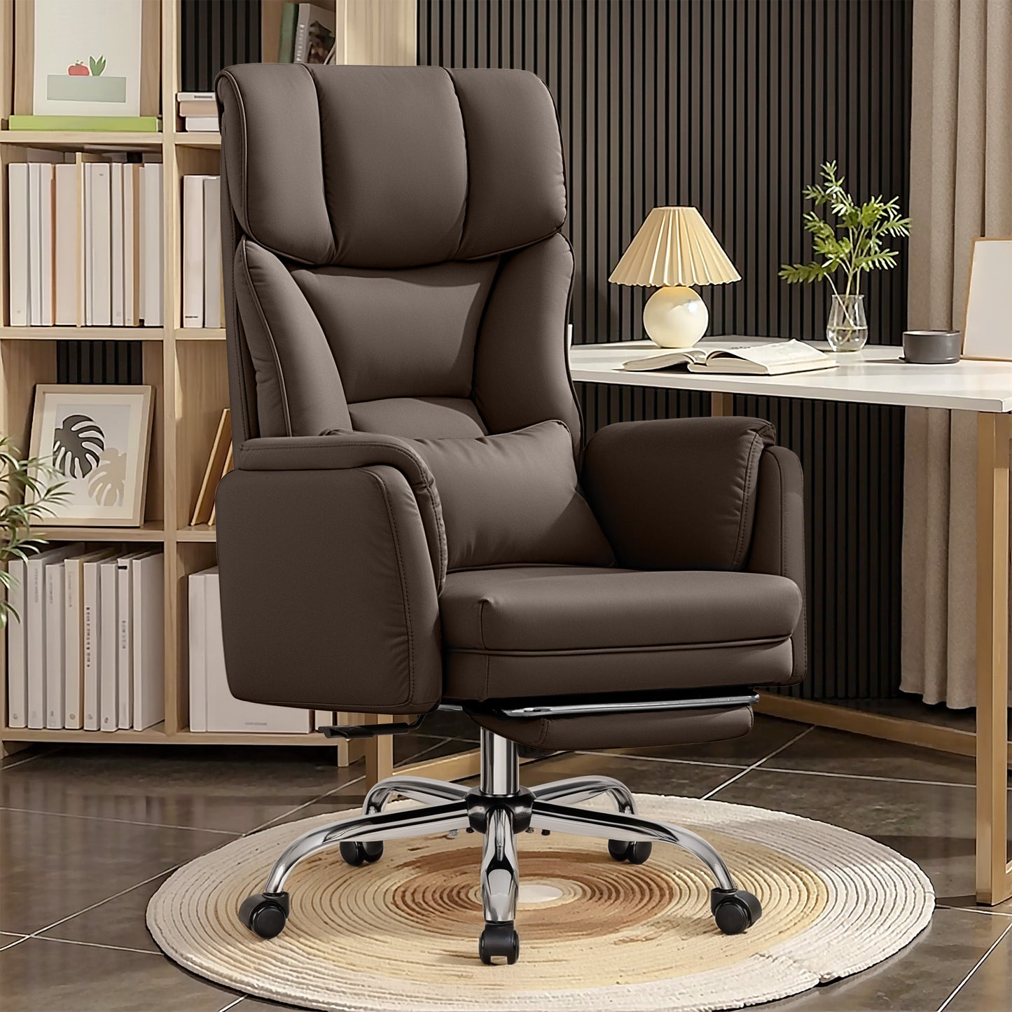 COOLHUT Big and Tall Office Chair, High Back Executive PU Leather Desk Chair with Footrest, Ergonomic Home Office Chair Computer Chair with Lumbar Support & Padded Armrest