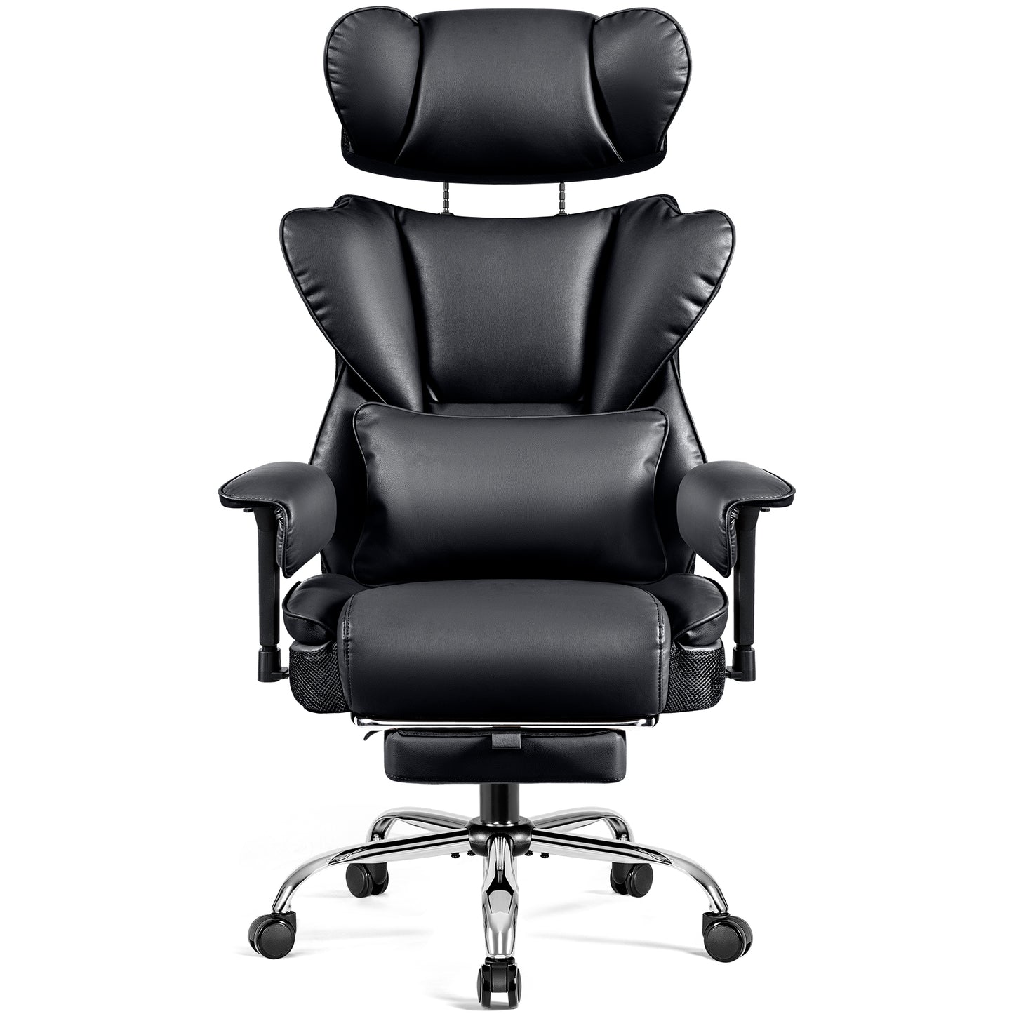 COOLHUT Big and Tall Leather Office Chair with Adjustable Headrest, Executive Computer Desk Chair with 3D Adjustable Padded Armrest, Ergonomic Office Chair with Thick Cushion & Lumbar Support