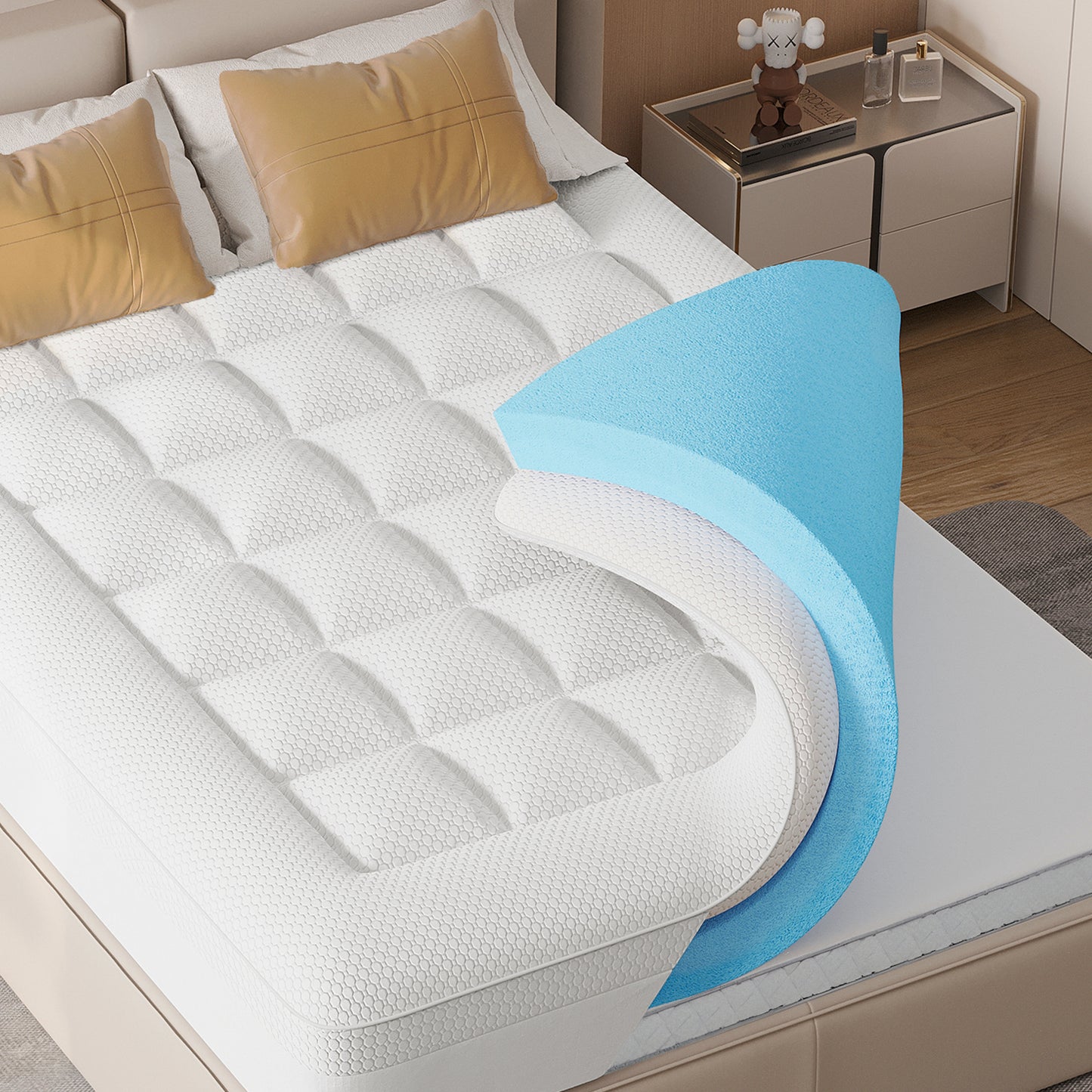 3.5-Inch Dual Layer Gel Memory Foam Mattress with Removable Cover, Mattress Pad for Cooling Comfort