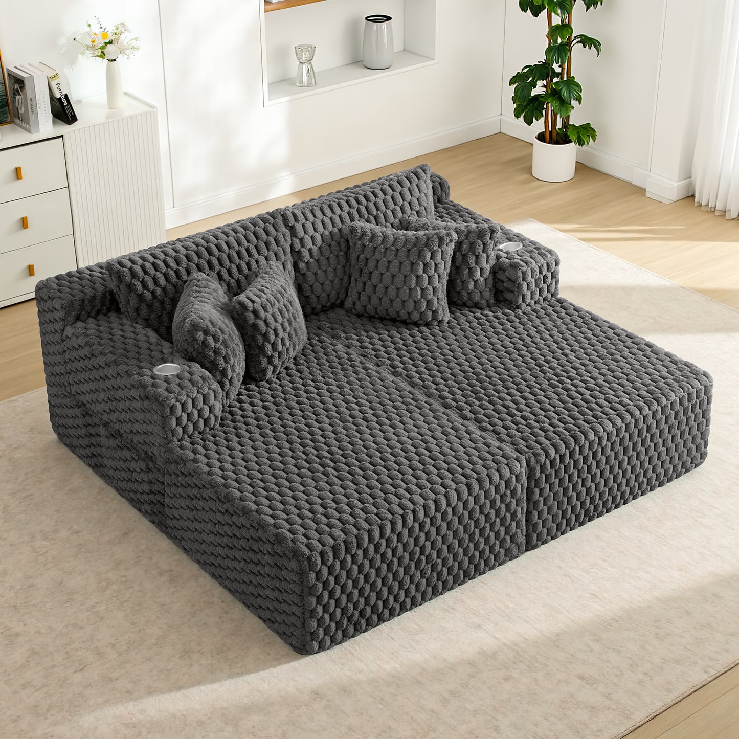 COOLHUT 74.8" Oversize Double Lounge Chaise Sofa Bed, Corduroy Sleeper Sofa Couch, Deep Seat Floor Sofa with Pillows, Fluffy Sofa for Living Room, Apartment and Bedroom, No Assembly Required