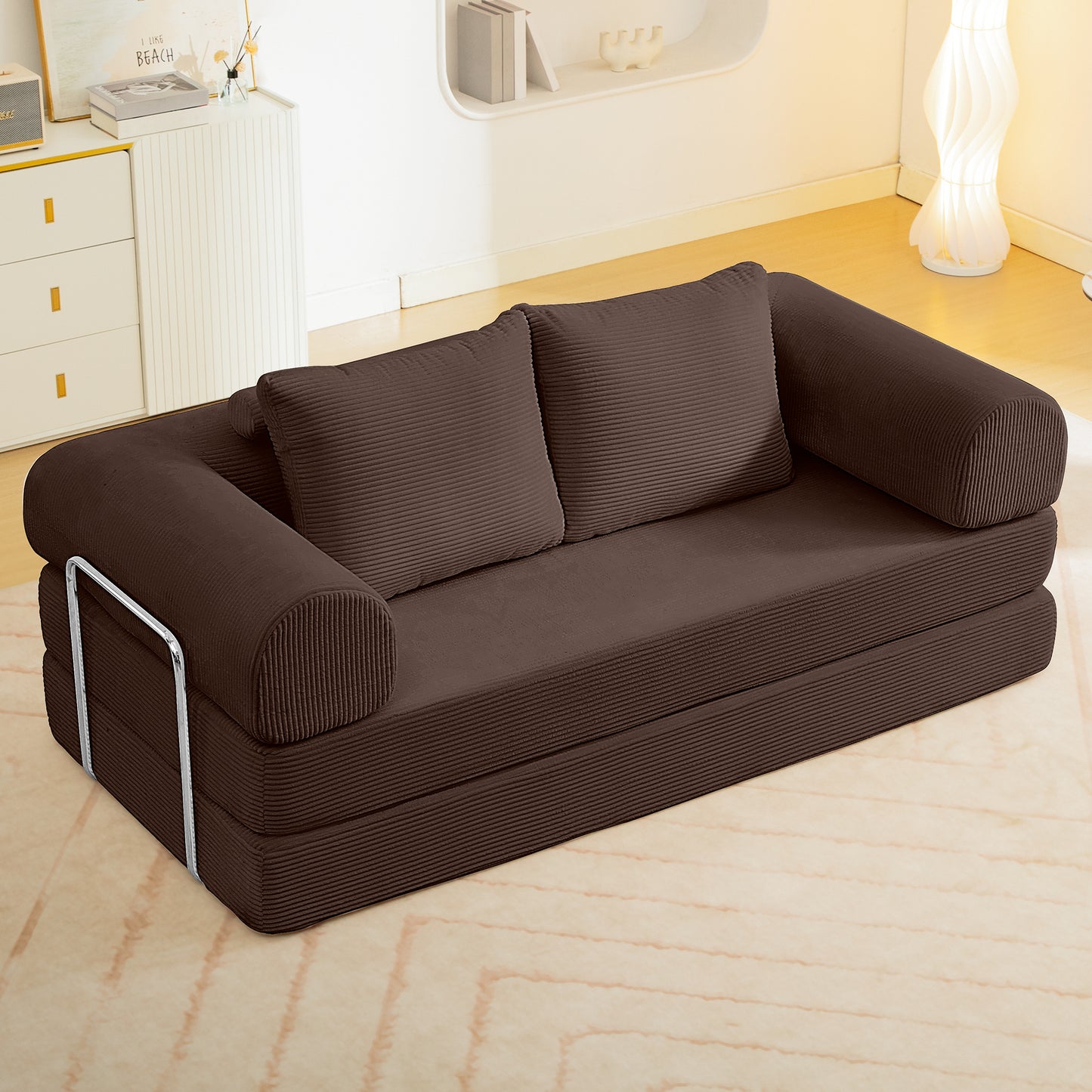 COOLHUT Combination Sofa, High Rebound Density Sponge Sofa Couch with Two Big Pillows, Six Forms Floor Sofa Couch Three Seats Sofa Bed for Living Room, Bedroom