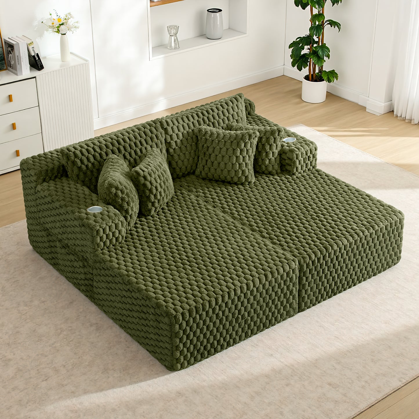 COOLHUT 74.8" Oversize Double Lounge Chaise Sofa Bed, Corduroy Sleeper Sofa Couch, Deep Seat Floor Sofa with Pillows, Fluffy Sofa for Living Room, Apartment and Bedroom, No Assembly Required