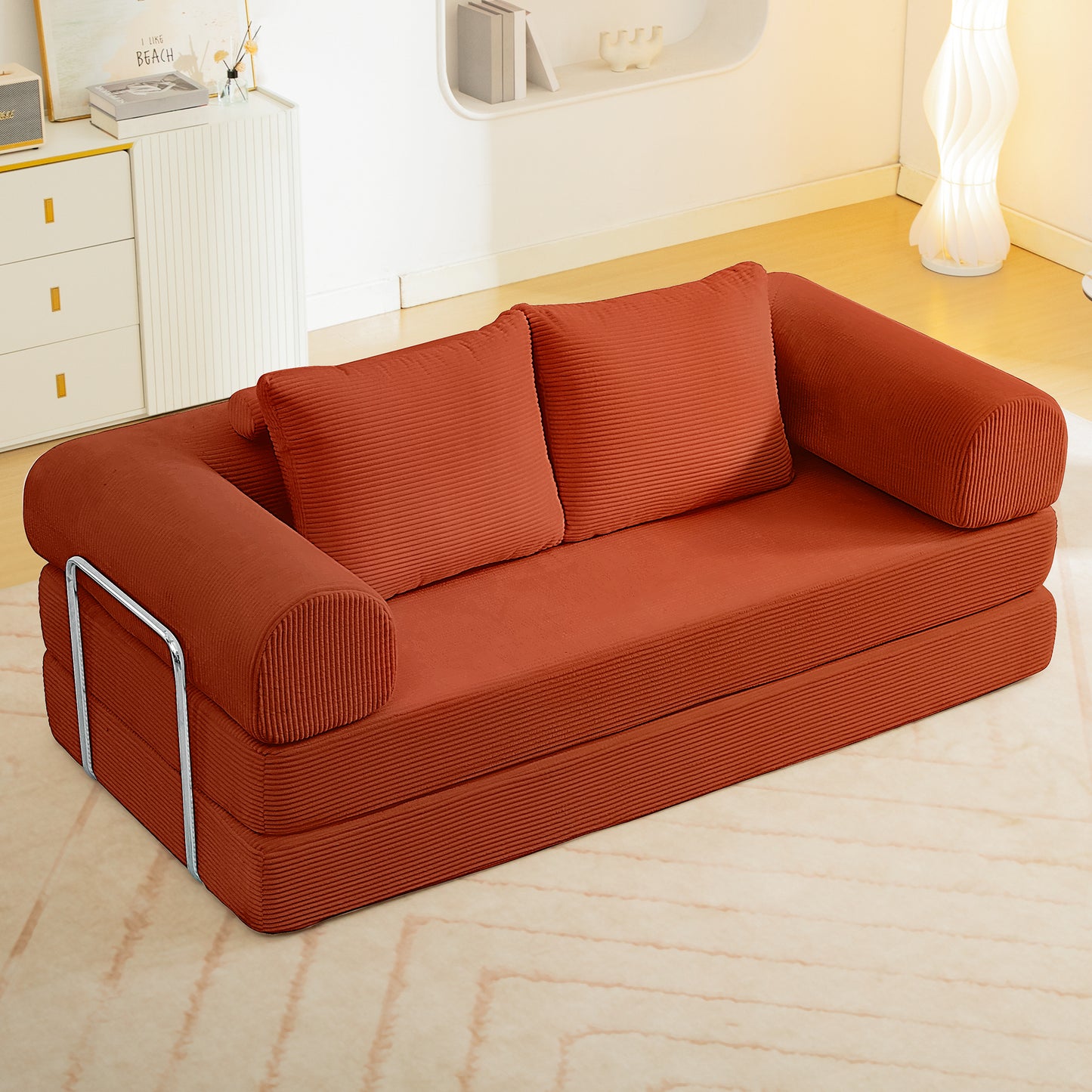 COOLHUT Combination Sofa, High Rebound Density Sponge Sofa Couch with Two Big Pillows, Six Forms Floor Sofa Couch Three Seats Sofa Bed for Living Room, Bedroom