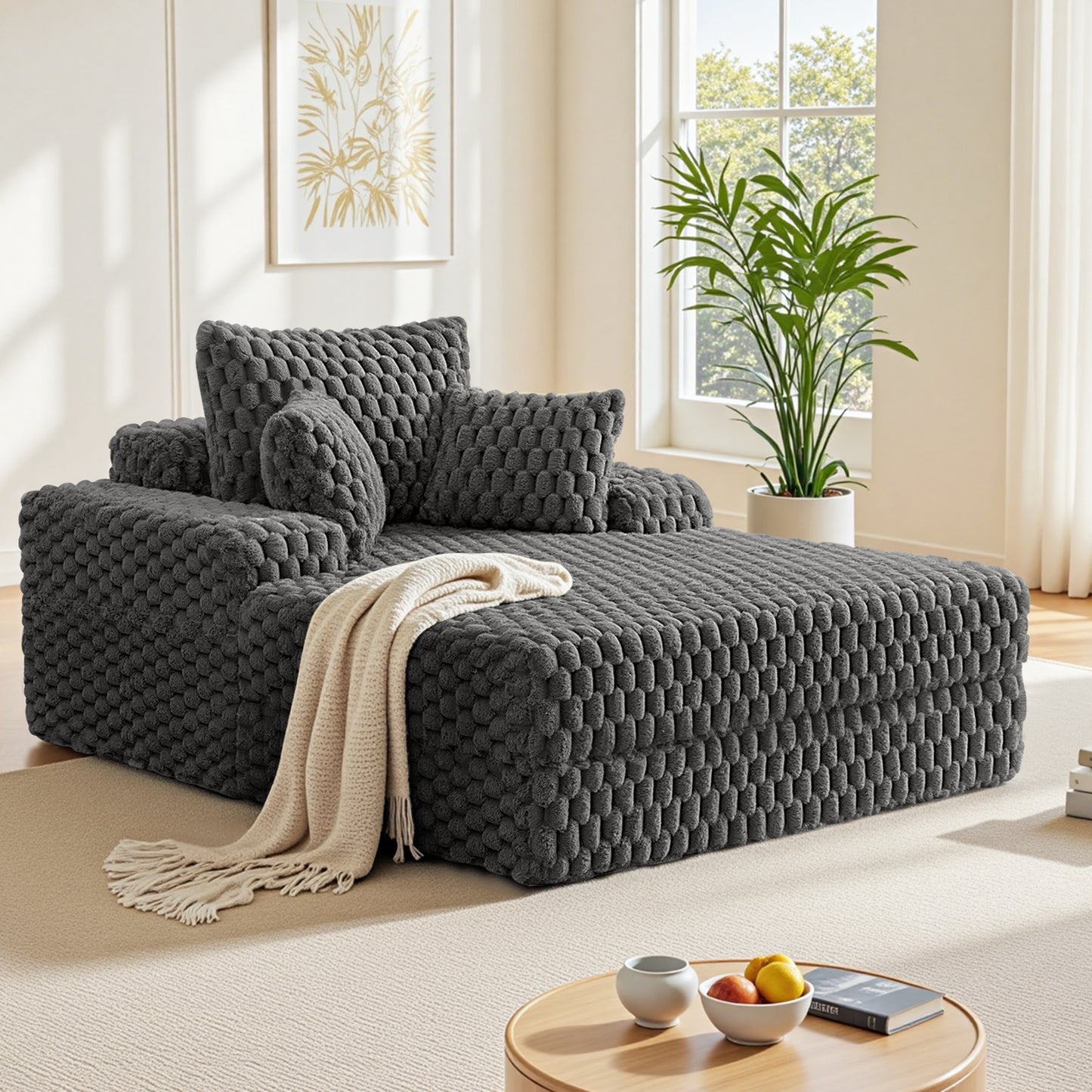 COOLHUT 46.7" W Oversized Floor Chaise Lounge Chair Sofa with Cup Holders, Cloud Plush Floor Sofa Bed Upholstered Deep Seat Sleeper Reading Chair Couch for Living Room, No Assembly