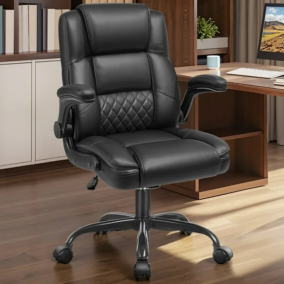 COOLHUT Office Chair, Executive Leather Chair Home Office Desk Chairs, Computer Chair with Adjustable Flip-up Padded Arms, Lumbar Support Swivel Desk Chair with Adjustable Hight and Tilt