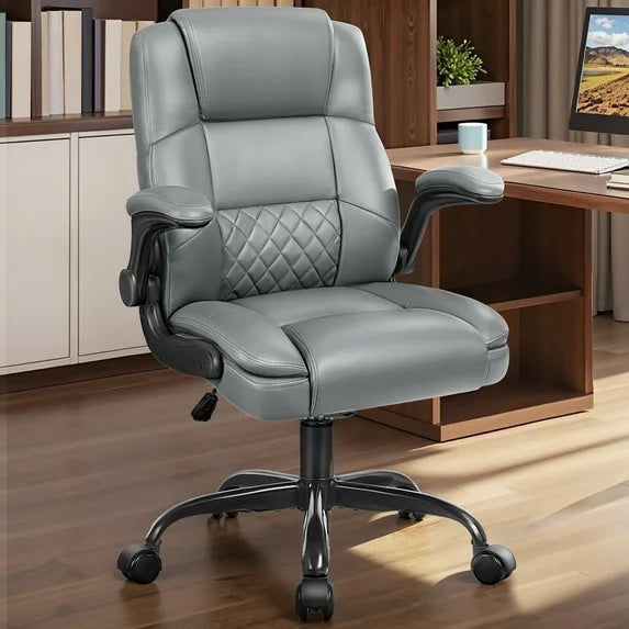 COOLHUT Office Chair, Executive Leather Chair Home Office Desk Chairs, Computer Chair with Adjustable Flip-up Padded Arms, Lumbar Support Swivel Desk Chair with Adjustable Hight and Tilt