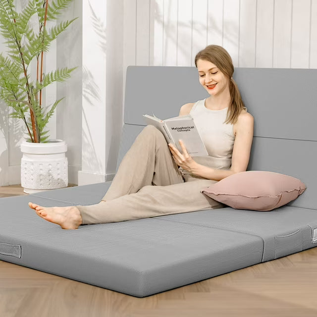 Coolhut Folding Mattress, 4 Inch Queen Memory Foam Mattress Topper, Portable Floor Bed, Travel and Visitor Pad