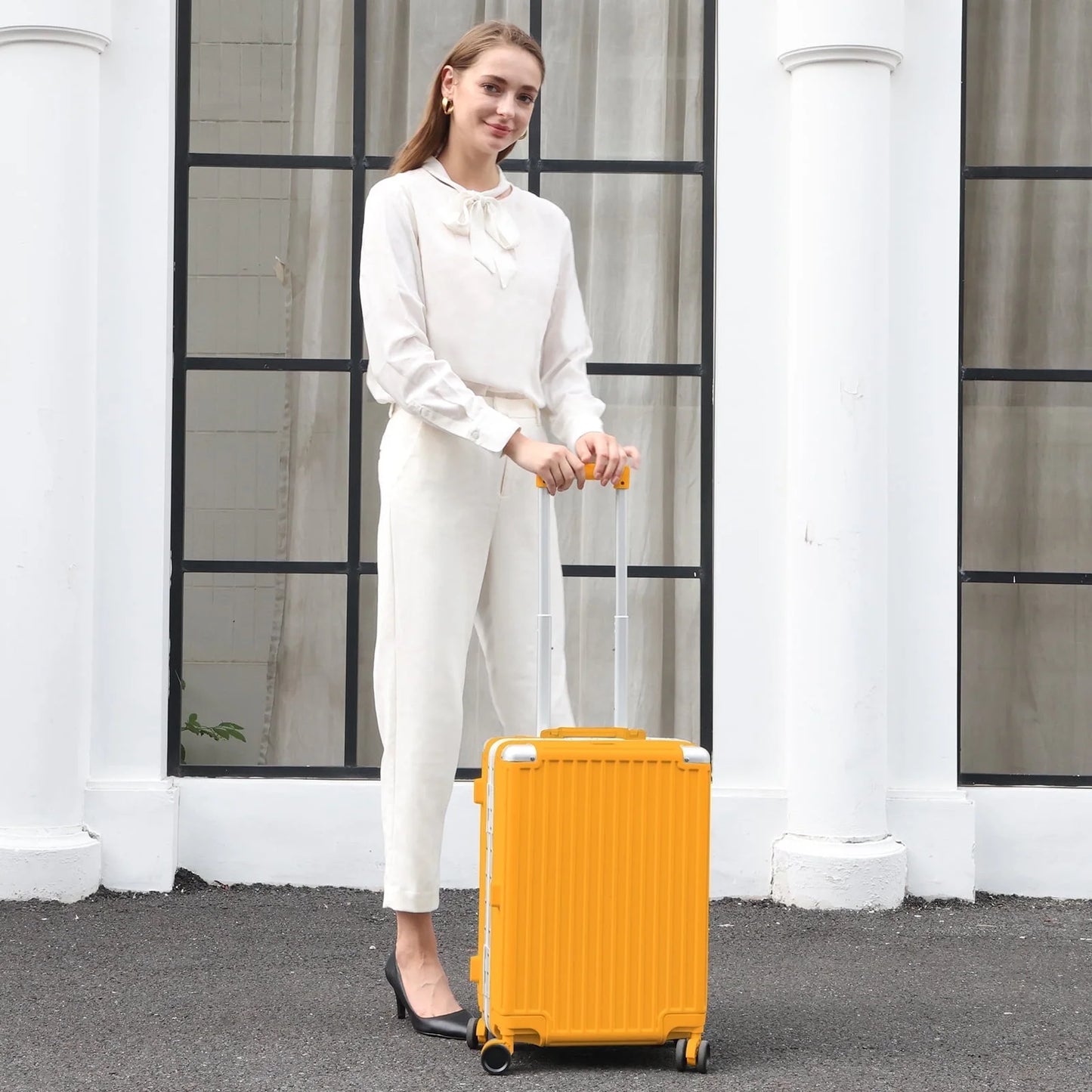 AZMFUN Carry On Luggage, Aluminium Frame, PC ABS Hard Shell, Suitcases with Wheels, TSA Lock, No Zipper, 20In
