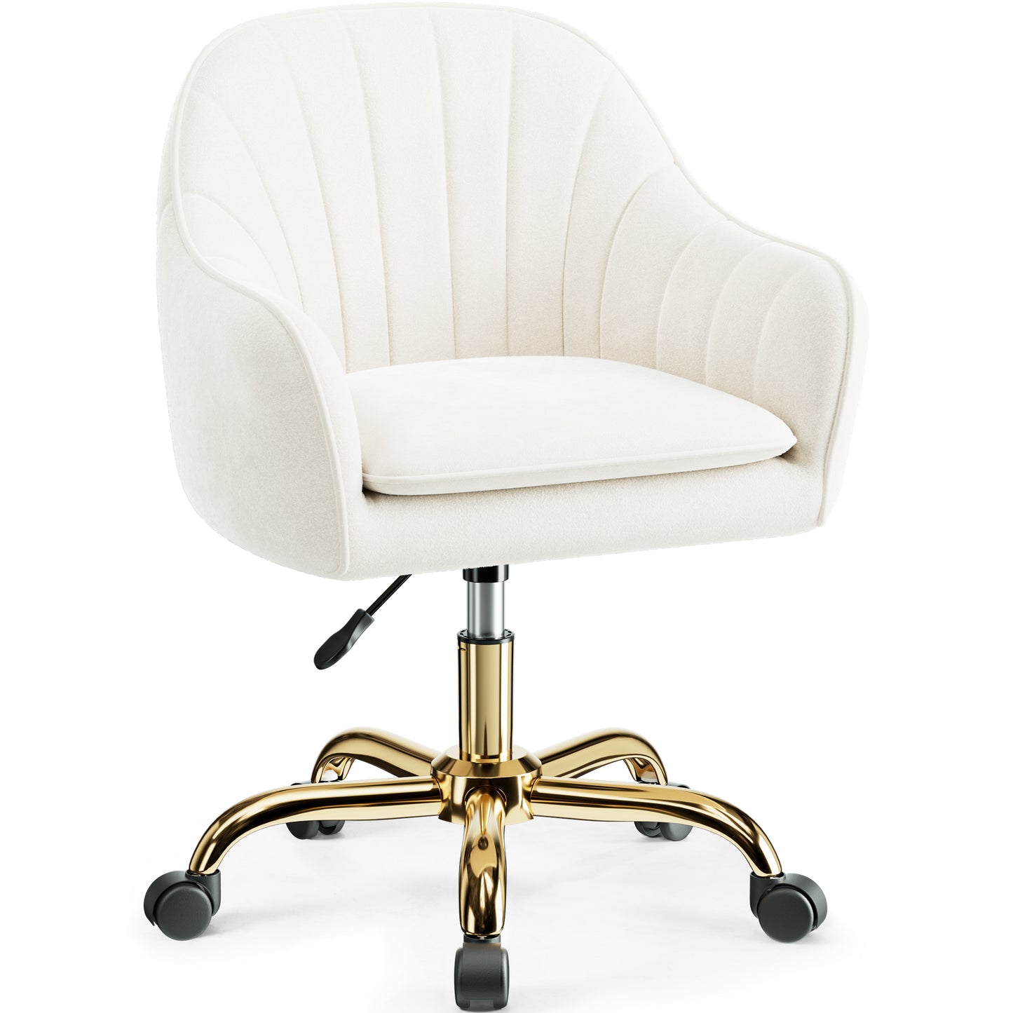 COOLHUT Office Desk Chair with Padded, Velvet Vanity Chair with Back and Wheels, Comfy Home Office Chiar with Gold Legs, Height Adjustable, Rolling Chair for Vanity Room, Makeup Room