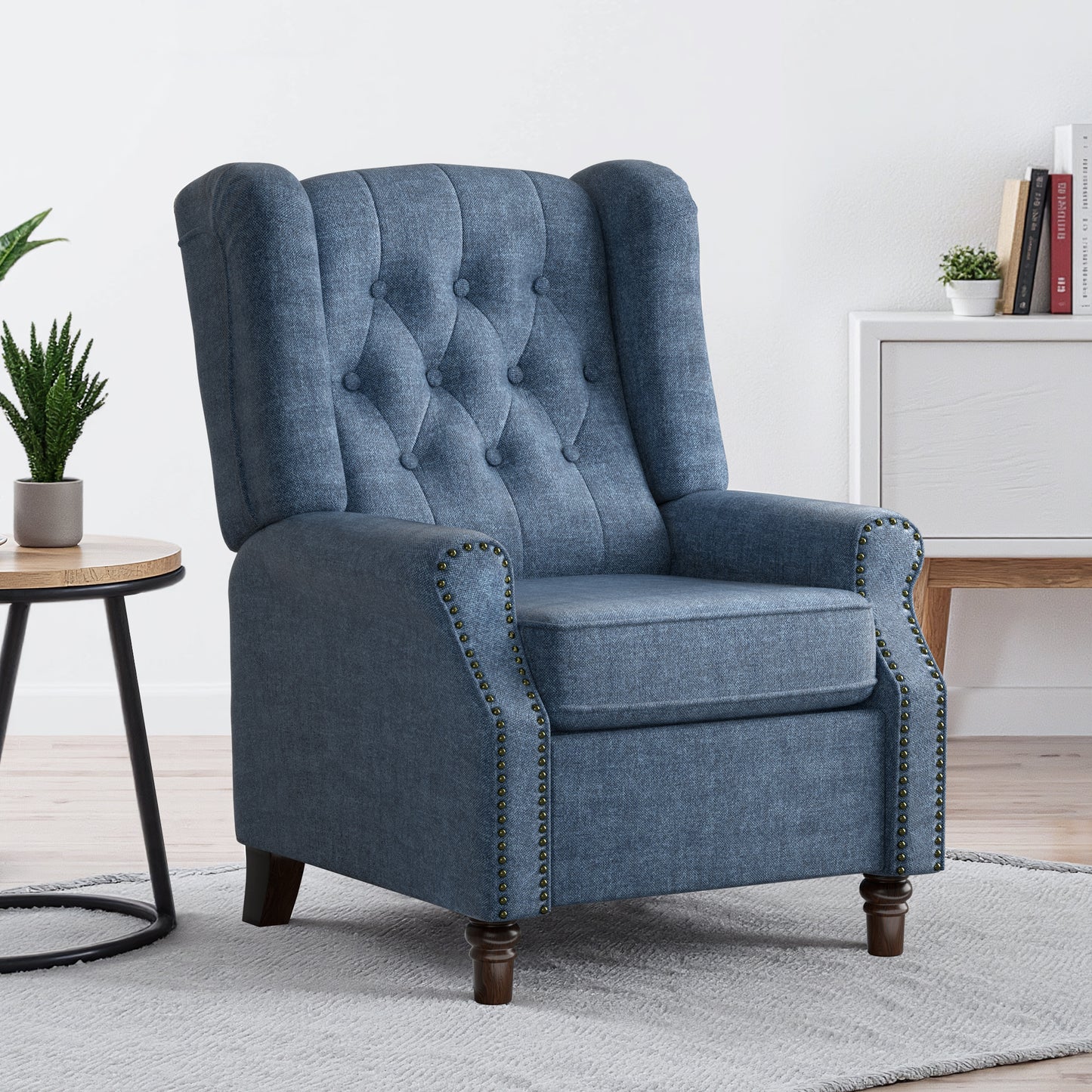 COOLHUT Manual Wingback Recliner Chair, Vintage Accent Chair, Upholstered Single Sofa with Adjustable Backrest and Footrest