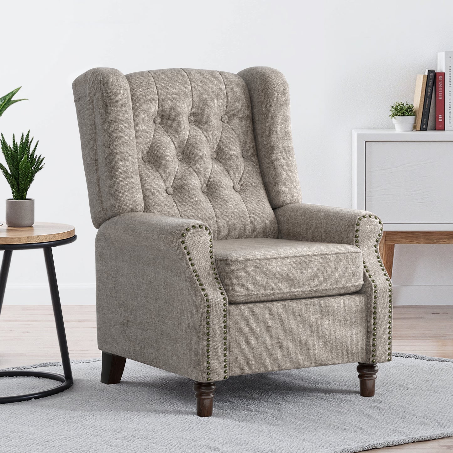 COOLHUT Manual Wingback Recliner Chair, Vintage Accent Chair, Upholstered Single Sofa with Adjustable Backrest and Footrest