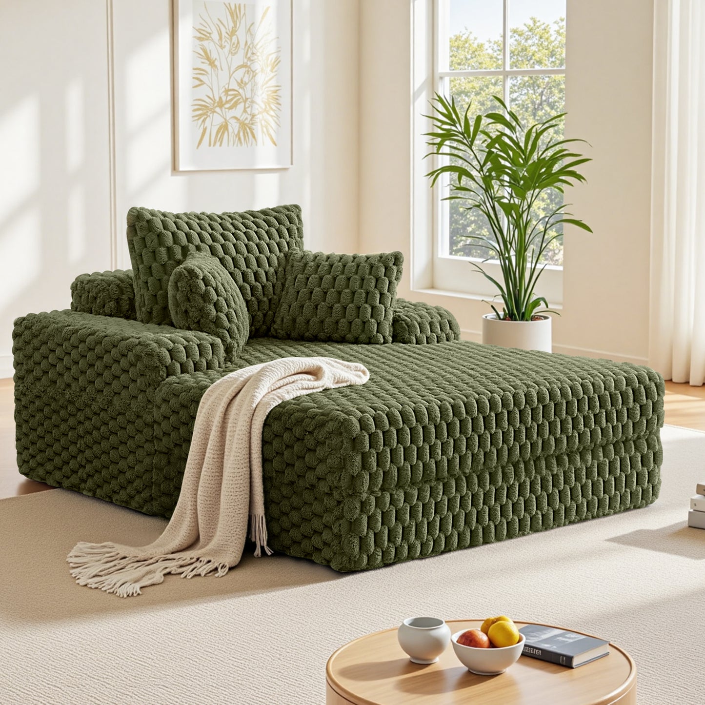 COOLHUT 46.7" W Oversized Floor Chaise Lounge Chair Sofa with Cup Holders, Cloud Plush Floor Sofa Bed Upholstered Deep Seat Sleeper Reading Chair Couch for Living Room, No Assembly