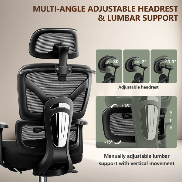 COOLHUT Premium Ergonomic Desk Chair with Footrest 2502