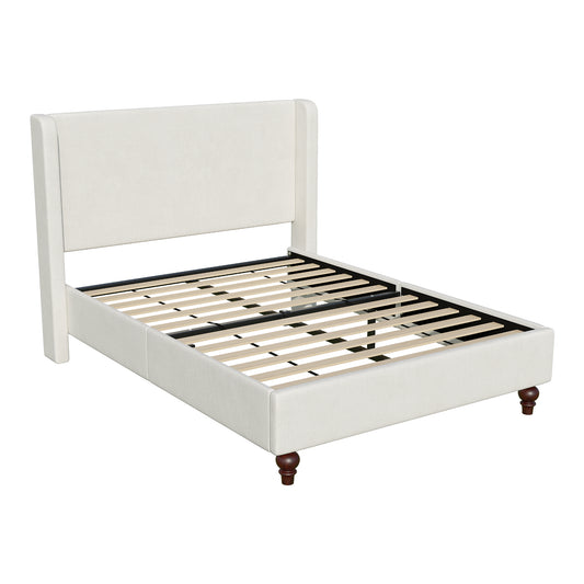 COOLHUT Size Bed Frame, All Wood Slats Support Platform Bed Frame, Upholstered Wingback Headboard