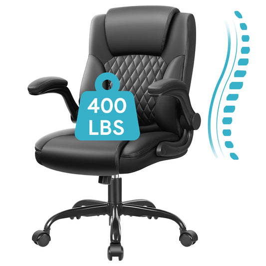 CoolHut Leather Office Chair, Big and Tall Office Chair 400LBS Wide Seat Ergonomic Computer Desk Chair High Back Executive Leather Chair Adjustable Task Chair Lumbar Back with 8-Year Warranty