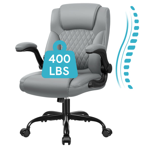 CoolHut Leather Office Chair, Big and Tall Office Chair 400LBS Wide Seat Ergonomic Computer Desk Chair High Back Executive Leather Chair Adjustable Task Chair Lumbar Back with 8-Year Warranty