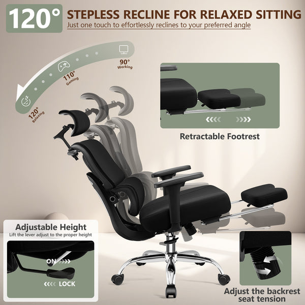 COOLHUT Premium Ergonomic Desk Chair with Footrest 2502