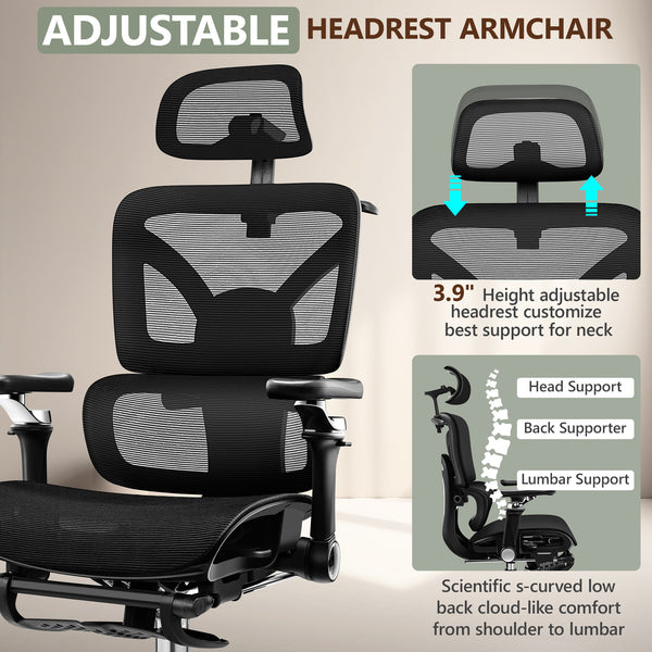 COOLHUT Premium Ergonomic Desk Chair with Footrest 2502