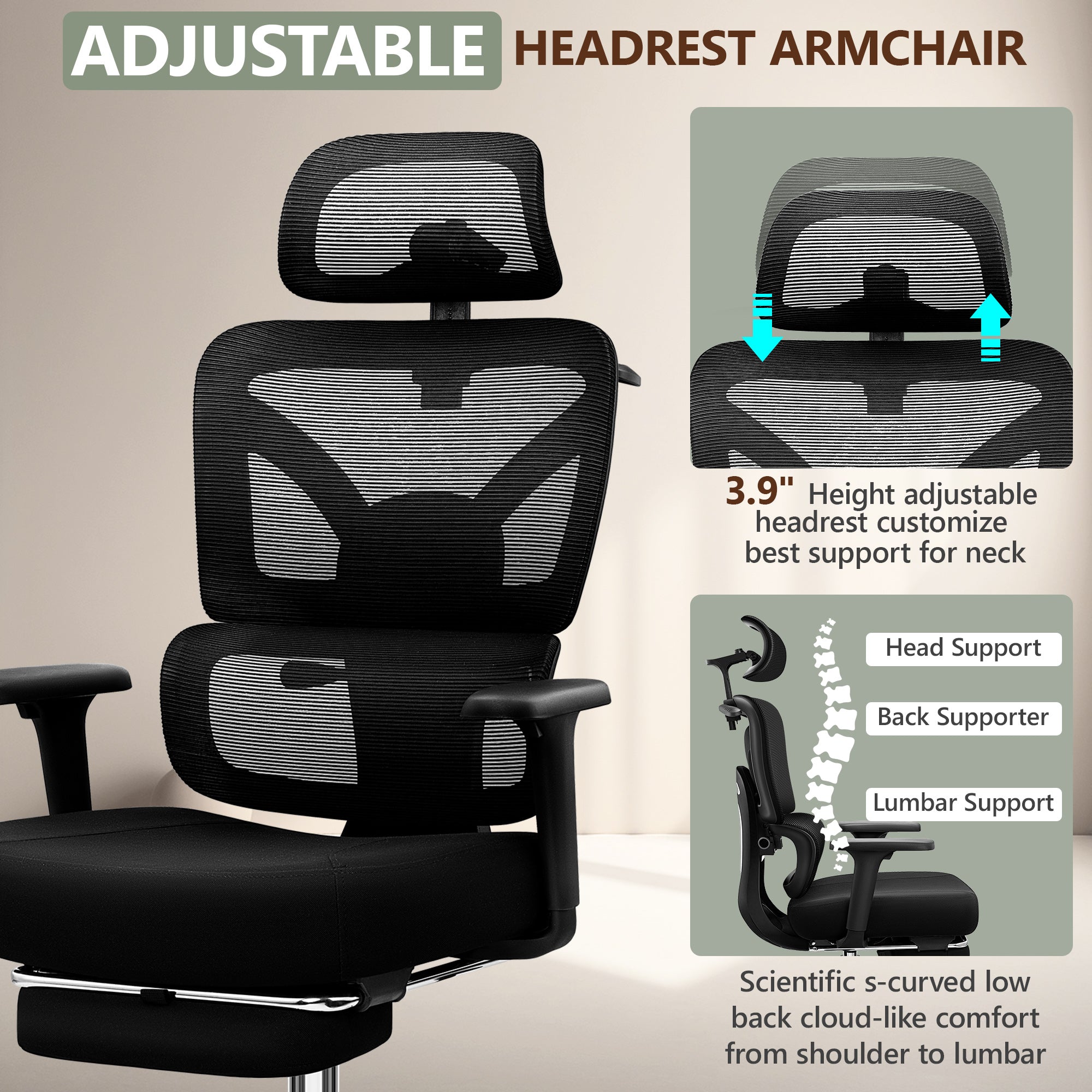 COOLHUT Premium Ergonomic Desk Chair with Footrest 2502