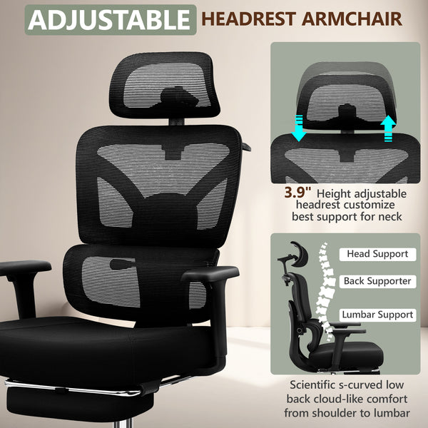 COOLHUT Premium Ergonomic Desk Chair with Footrest 2502