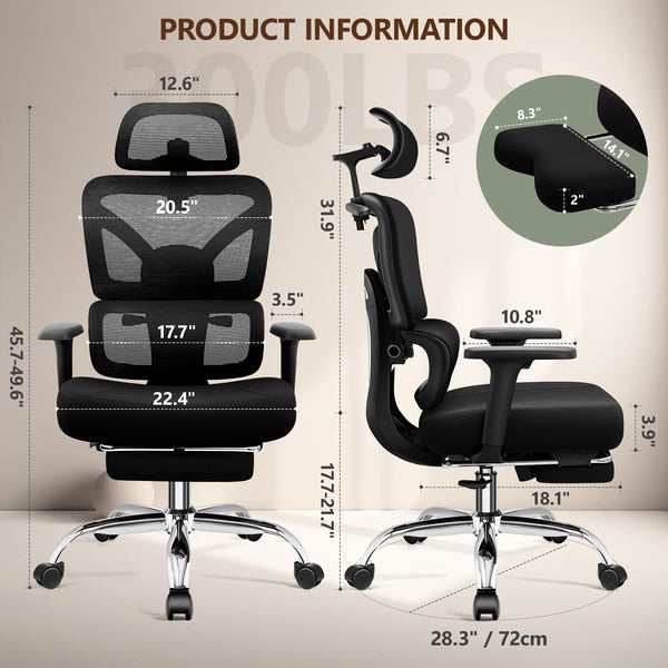COOLHUT Premium Ergonomic Desk Chair with Footrest 2502