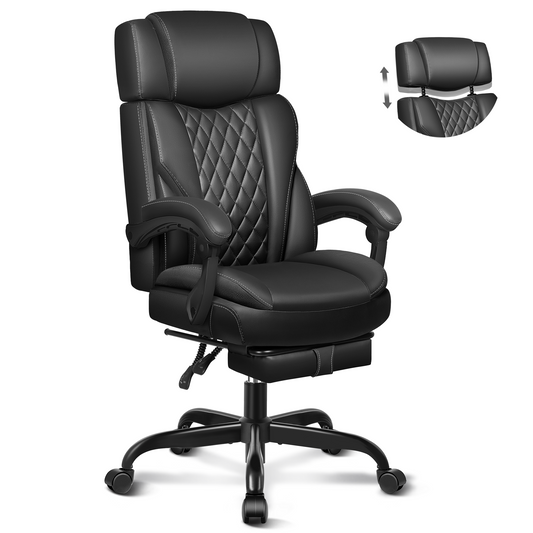 COOLHUT Executive Leather Office Chair, Big and Tall Office Chair with Foot Rest Reclining, Ergonomic Office Chair High Back Lumbar Support with Padded Armrests