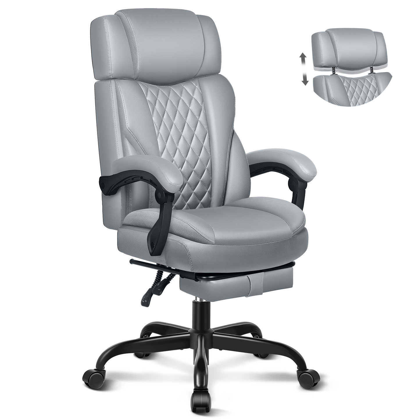 COOLHUT Executive Leather Office Chair, Big and Tall Office Chair with Foot Rest Reclining, Ergonomic Office Chair High Back Lumbar Support with Padded Armrests