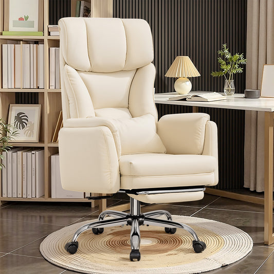 COOLHUT Big and Tall Office Chair, High Back Executive PU Leather Desk Chair with Footrest, Ergonomic Home Office Chair Computer Chair with Lumbar Support & Padded Armrest