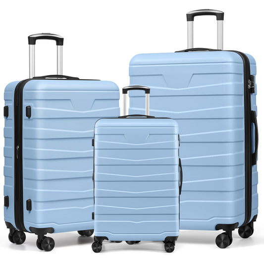 AZMFUN 3PCS Luggage Sets,PC+ABS Hardside Lightweight Suitcase with Silent Universal Wheels