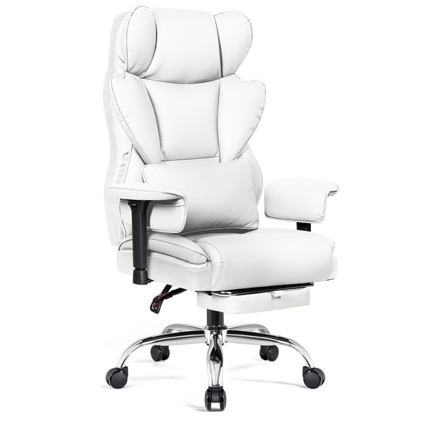 COOLHUT Large Executive PU Leather Office Chair with Adjustable Armrests and Footrest, High Back and Lumbar Support, Ideal for Big and Tall Users, Perfect for Home Office or Computer Desk Use