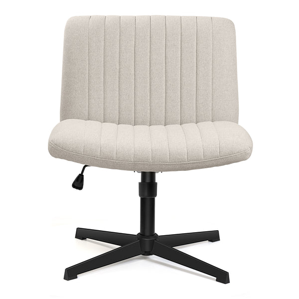 COOLHUT Office Chair Armless Criss Cross Legged Chair with Wheels, Linen Fabric Comfy Home Office Desk Chairs, Wide Seat Vanity Task Computer Chair