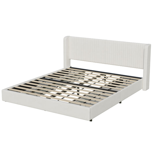 COOLHUT Upholstered King Size Platform Bed Frame with 4 Storage Drawers and Headboard, Wing Edge Design/Noise-Free/Wooden Slats Support/No Box Spring Needed/Easy Assembly