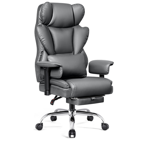 COOLHUT Large Executive PU Leather Office Chair with Adjustable Armrests and Footrest, High Back and Lumbar Support, Ideal for Big and Tall Users, Perfect for Home Office or Computer Desk Use