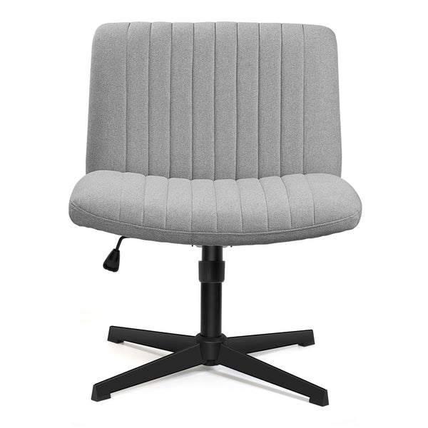 COOLHUT Office Chair Armless Criss Cross Legged Chair with Wheels, Linen Fabric Comfy Home Office Desk Chairs, Wide Seat Vanity Task Computer Chair
