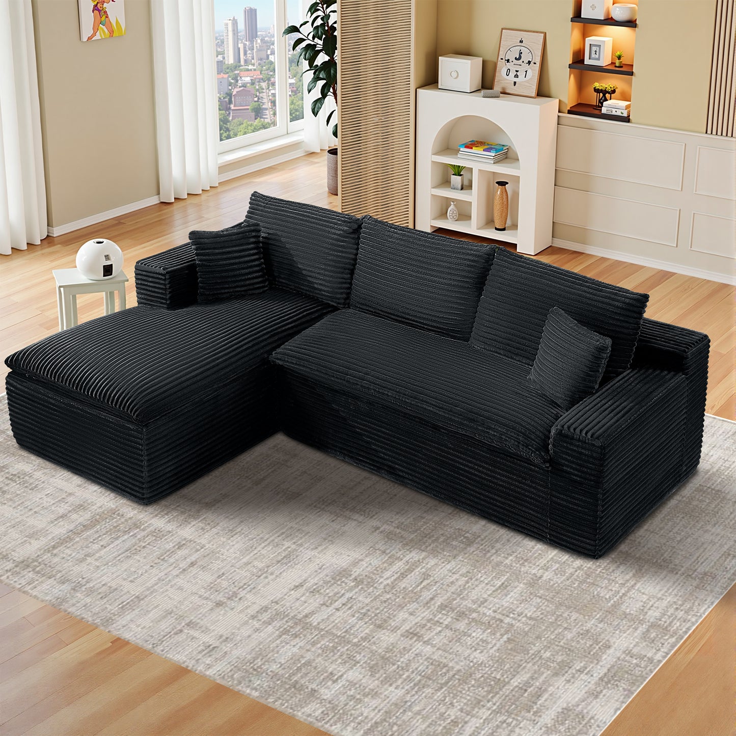 COOLHUT 107.9" Cloud Sectional Couch with L-Shape Chaise, Oversized Modern Modular Sofa with 5 Pillows, Soft Fluffy Upholstered Sofa Bed for Living Room Apartment Bedroom, No Assembly Required