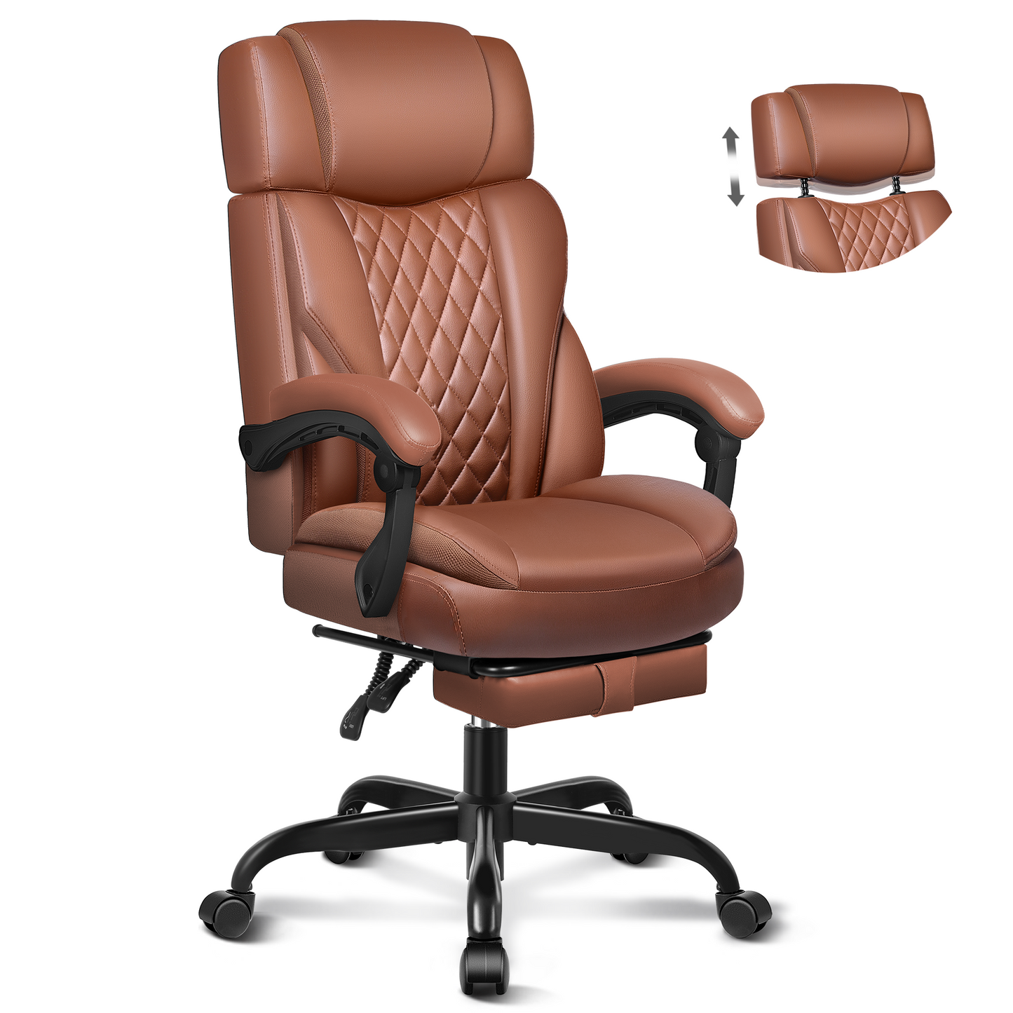 COOLHUT Executive Leather Office Chair, Big and Tall Office Chair with Foot Rest Reclining, Ergonomic Office Chair High Back Lumbar Support with Padded Armrests