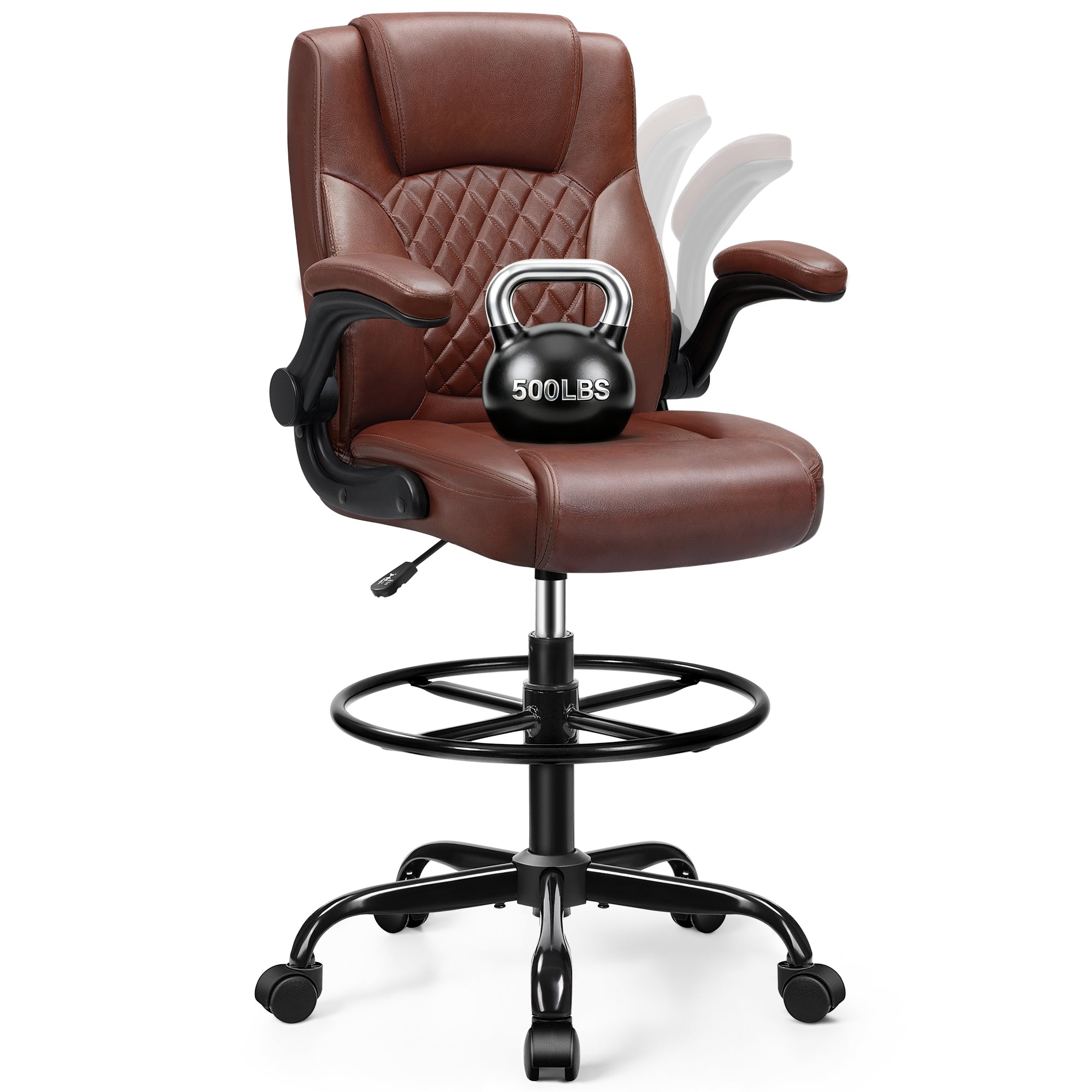 COOLHUT High Back Office Chair with Flip-Up Armrests, PU Leather Executive Ergonomic Computer Chair, Features Lumbar Support, Adjustable Foot Ring for Standing Desks, Home Offices