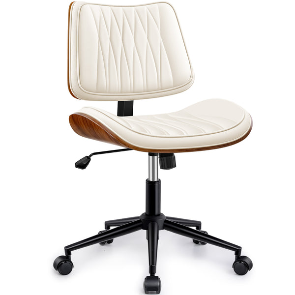 COOLHUT Home Office Chair, Armless Adjustable Height Small Office Desk Chair, PU Leather Swivel Computer Chair, Modern Walnut Bentwood Chair for Office, Reading Meeting Room, Makeup Vanity