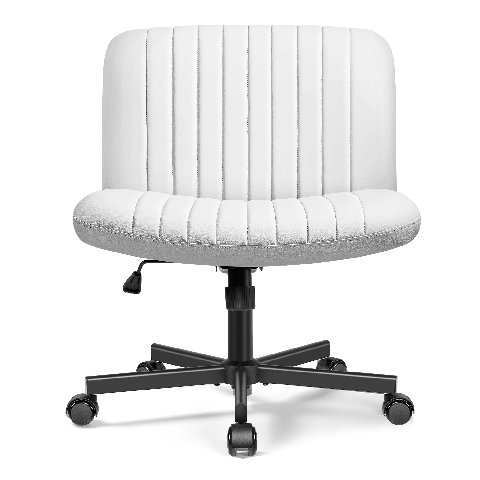 COOLHUT Office Chair Armless Criss Cross Legged Chair with Wheels, Linen Fabric Comfy Home Office Desk Chairs, Wide Seat Vanity Task Computer Chair