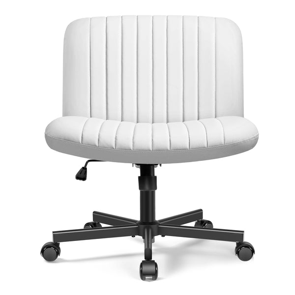 COOLHUT Office Chair Armless Criss Cross Legged Chair with Wheels, Linen Fabric Comfy Home Office Desk Chairs, Wide Seat Vanity Task Computer Chair